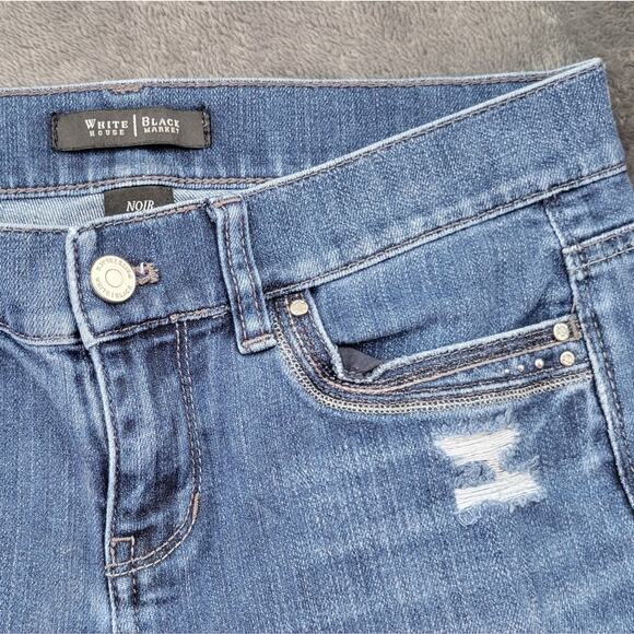 White House Black Market WHBM Distressed Embellished Skinny Jeans Womens 2 - Picture 5 of 5